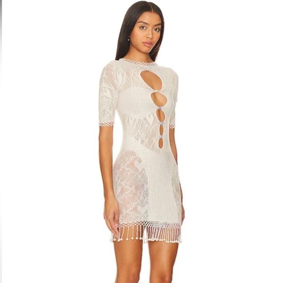 Poster Girl Yemaya Dress Shapewear Fringe Dress Oyster fishnet mini Revolve - Picture 3 of 12